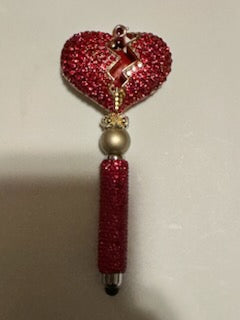 Bling red broken heart on red stylus pen