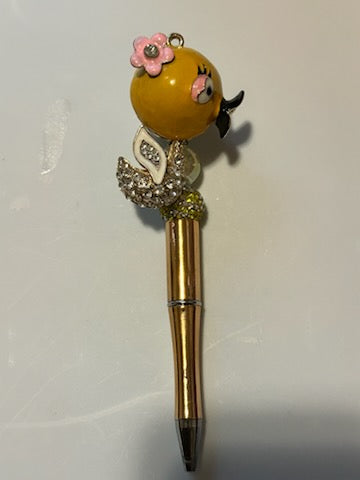 Bling yellow duck with pink flower