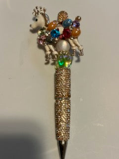 Colorful dog on gold Rhinestone pen