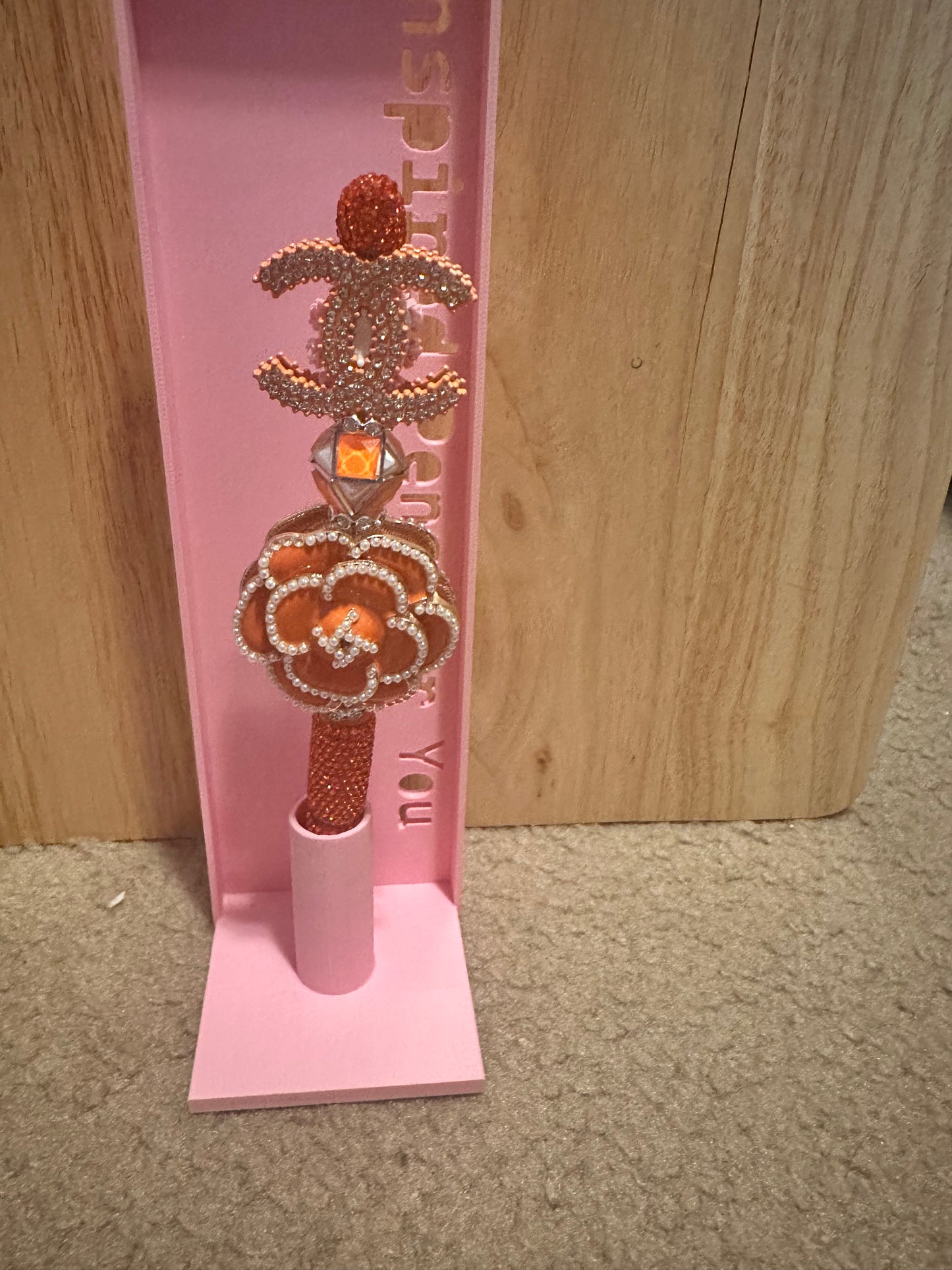 Orange Chanel inspired flower pen