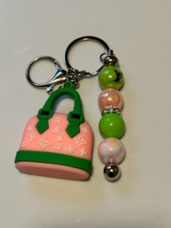 Pink and Green LV purse keycahin