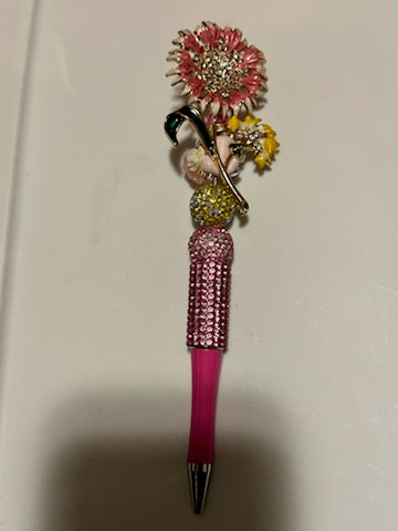 Pink sunflower on bling pink pen