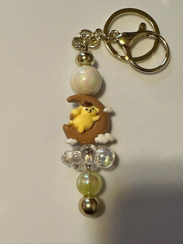 Pom Pom on moon keychain