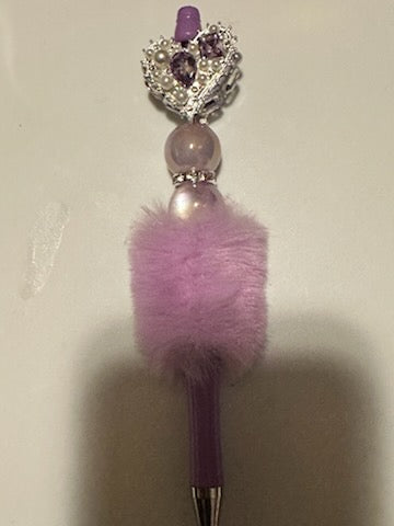 Bling purple heart on fuzzy pen