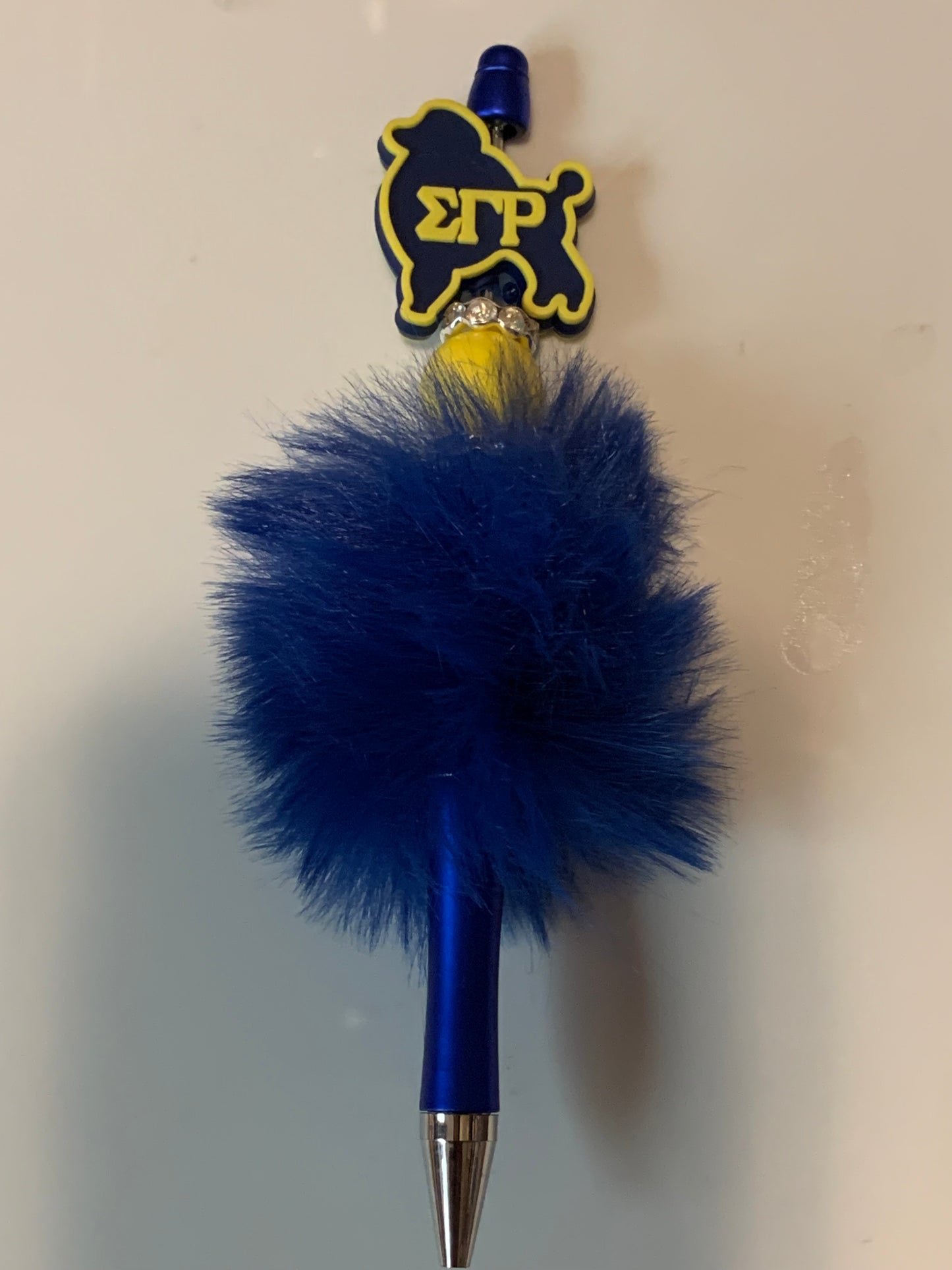 Sigma greek letter on poodle blue fuzzy pen
