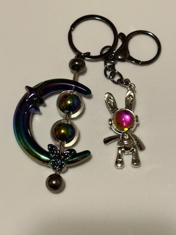 Space bunny and moon keychain
