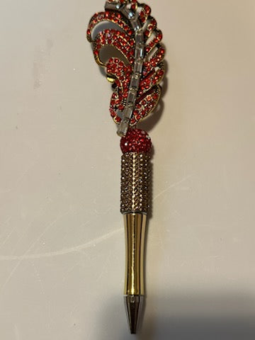 Bling red and gold feather pen