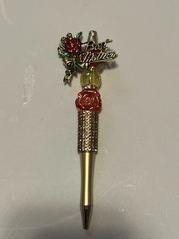 Best mother on gold pen with red rose