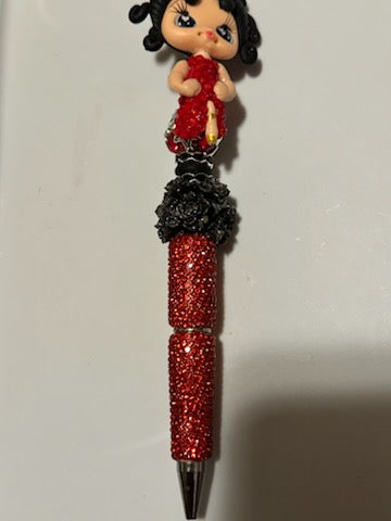 Betty Boop clay bead on bling red pen