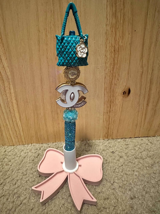 Bling Teal and Gold Chanel purse pen
