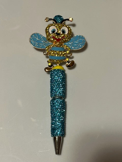Bling blue and yellow bee pen