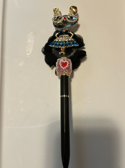 Bling bunny with black flower on long pen