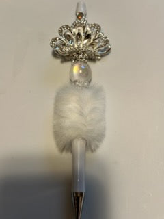 Bling crown on fuzzy white pen