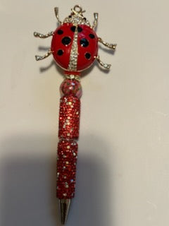 Bling ladybug on red rhinestone pen