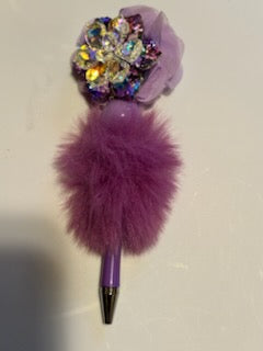 Bling purple flower on fuzzy pen