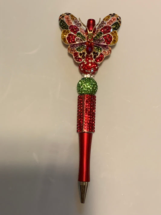 Bling Red and Green butterfly pen