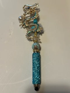 Bling Teal Chinese Dragon on stylus pen