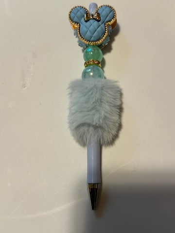 Blue Minnie head on fuzzy pen
