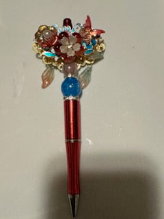 Fancy red moon flower pen