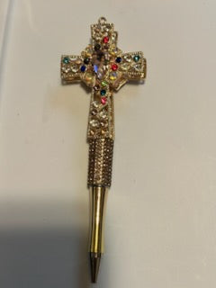 Gold rainbow bling cross pen