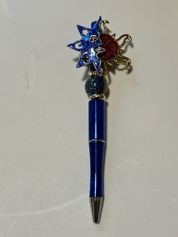 Half sun and Half moon on blue pen
