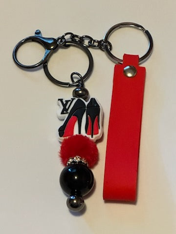 LV red bottom heels keychain