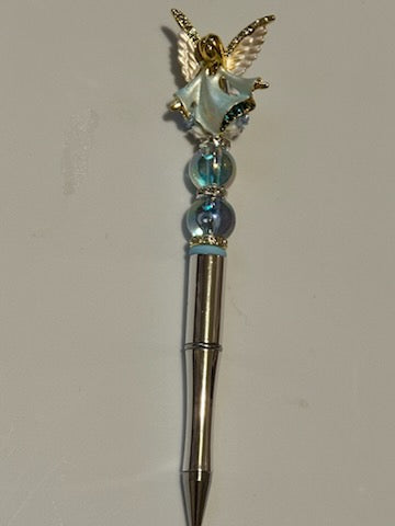 Light blue angel with gold wings pen