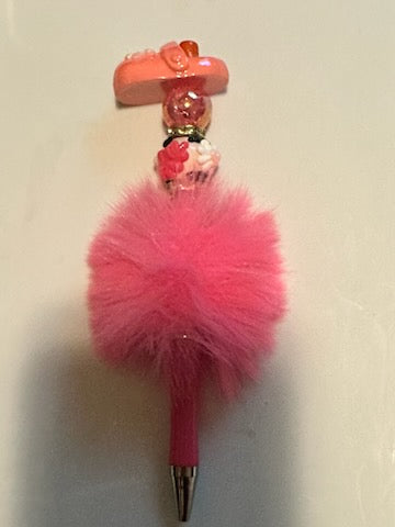 Pink croc on fuzzy pen