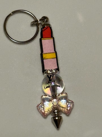 Pink LV lipstick keychain