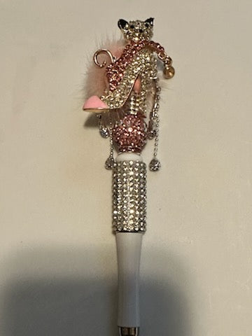 Bling Pink and silver heel pen with cat pen