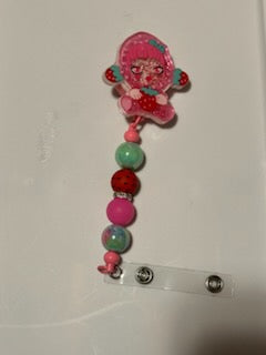 Pink skull panda badge holder