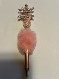 Pink bling spinner on fuzzy pen