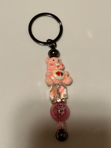 Pink care bear keychain