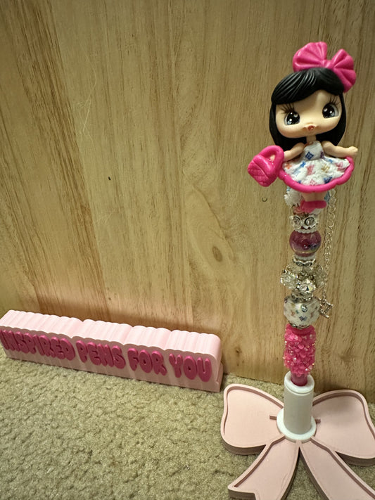 Pink rainbow LV clay girl pen