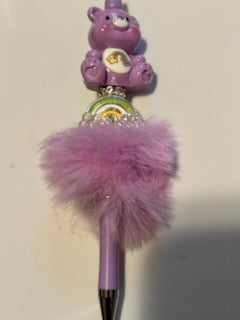 Purple Care bear on fuzzy pen