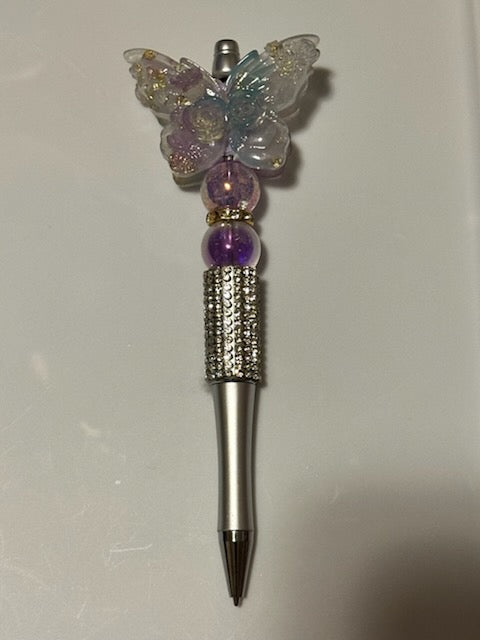 Purple and silver butterfly pen