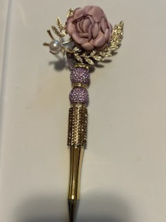 Purple rose on gold bling pen