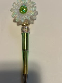 White and green daisy flower pen
